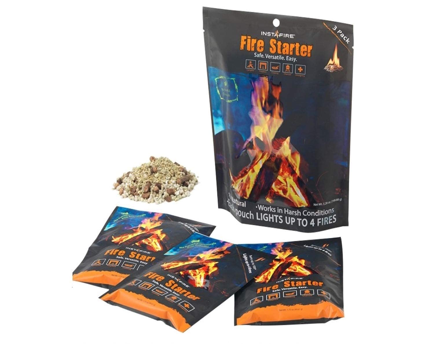 (3 Packs) Insta-Fire Fire Starter Perfect for Camping, Emergencies, Hiking, Fishing, Boating, Fire Pits, Grilling, Survival, Preppers, Food Storage, Boiling Water (as Seen on Shark Tank!)