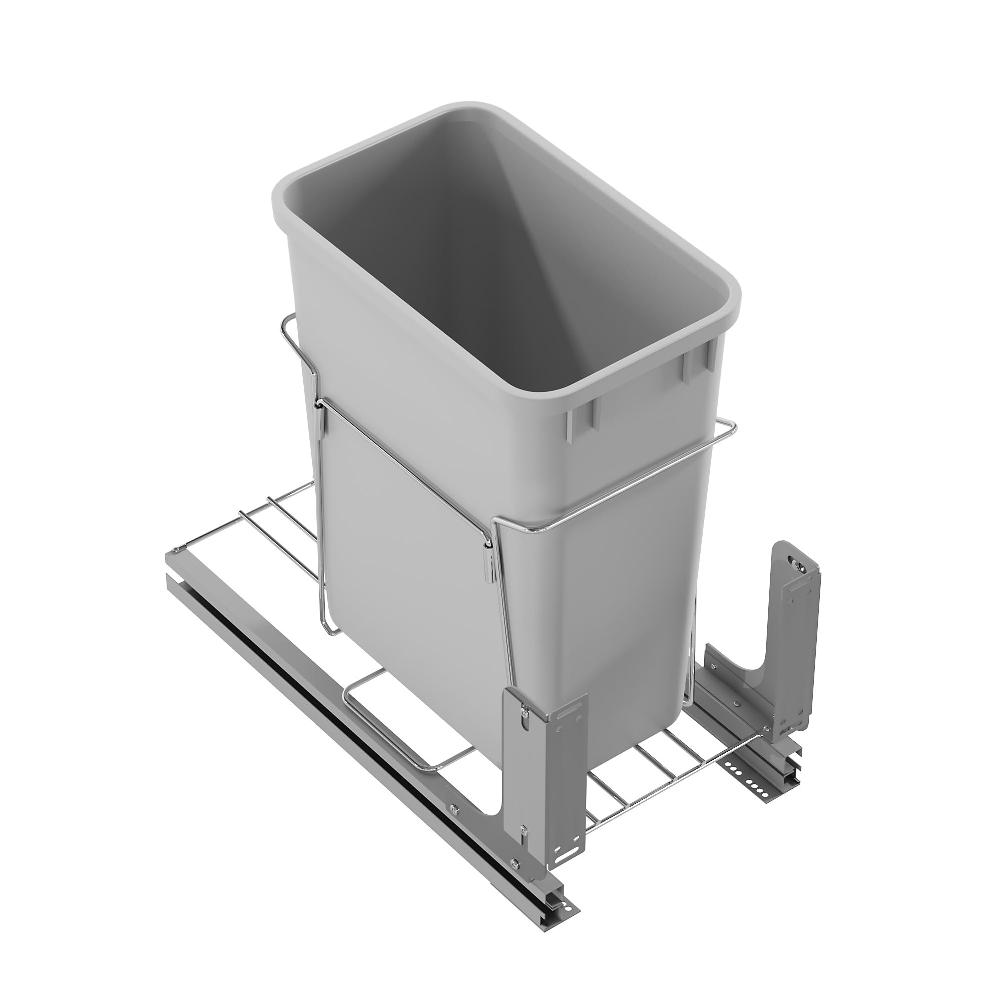 Dowell Alu Bottom Mount Pull- Out Waste Container W/Door Mounting Kit - Single Grey Recycling Bin- for Both 15” Frameless & Face Framed Cabinet -4012 0115 35