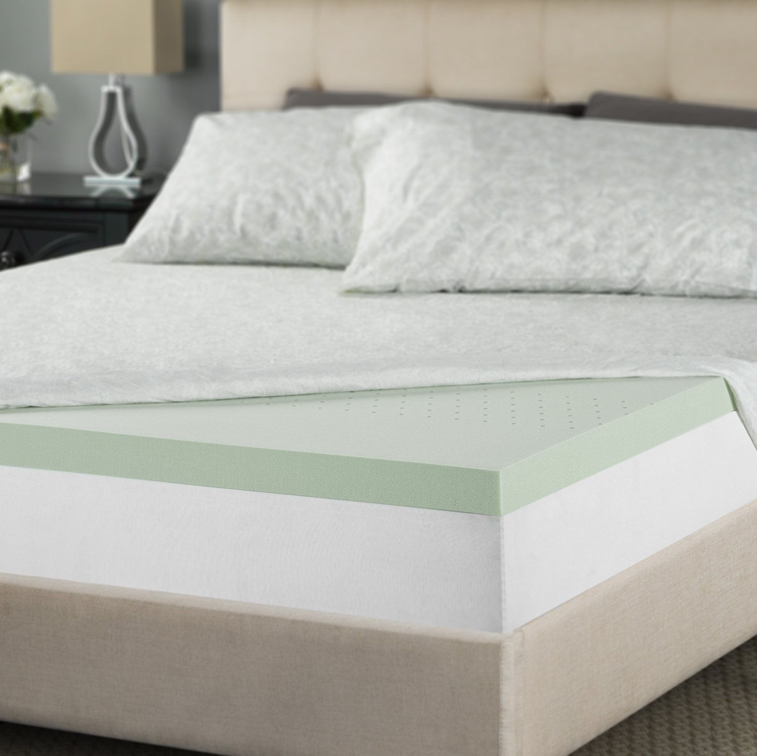 ZINUS 2 Inch Green Tea Memory Foam Mattress Topper, King