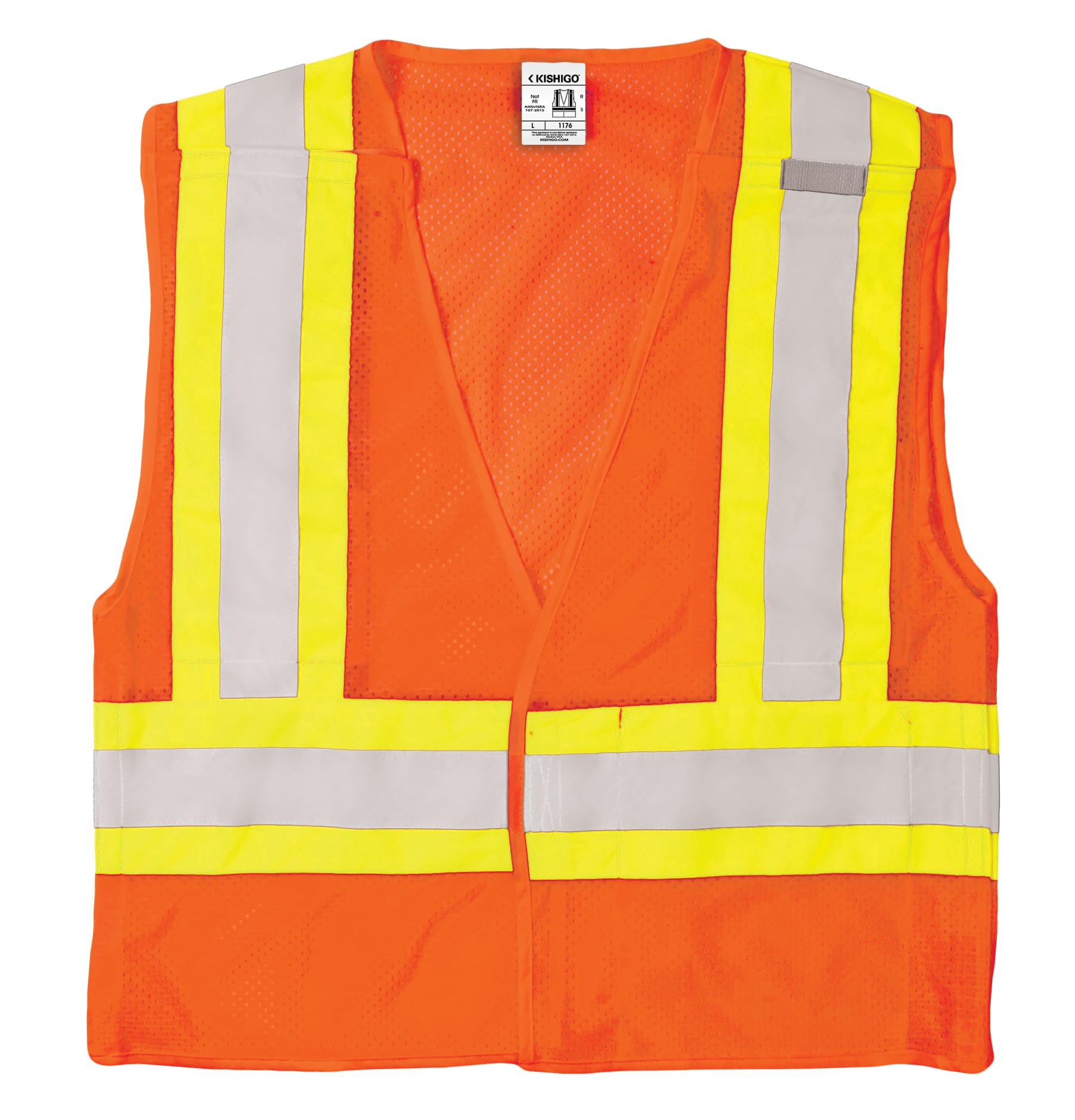 Kishigo Unisex High Visibility Reflective Contrasting Mesh Breakaway Vest 1176, Hook and Loop Closure, Polyester, ANSI 107 Type R / Class 2, Traffic Control, Emergency Response, Utility (Orange, 5X)