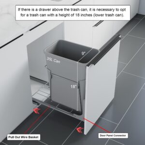 Dowell Alu Bottom Mount Pull- Out Waste Container W/Door Mounting Kit - Single Grey Recycling Bin- for Both 15” Frameless & Face Framed Cabinet -4012 0115 35