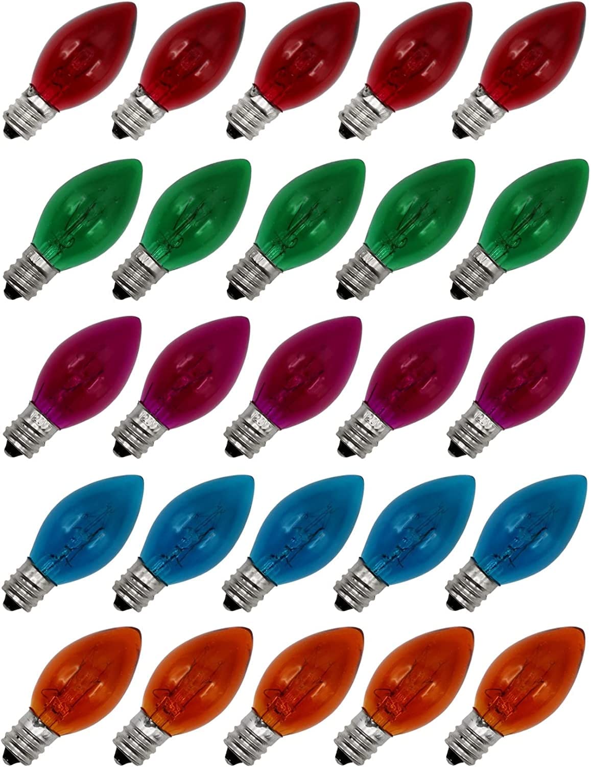 Creative Hobbies® Box of 25 Colored Light Bulbs, Random Blinking, 7 Watt, C7 Candelabra Base -Great for Night Lights and Christmas Strings