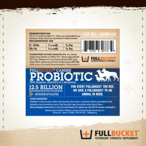 FullBucket Canine Probiotic Paste for Dogs with 12.5 Billion Probiotic CFUs, Enzymes, Prebiotics and L-Glutamine for Urgent Care, 32.5 mL Tube