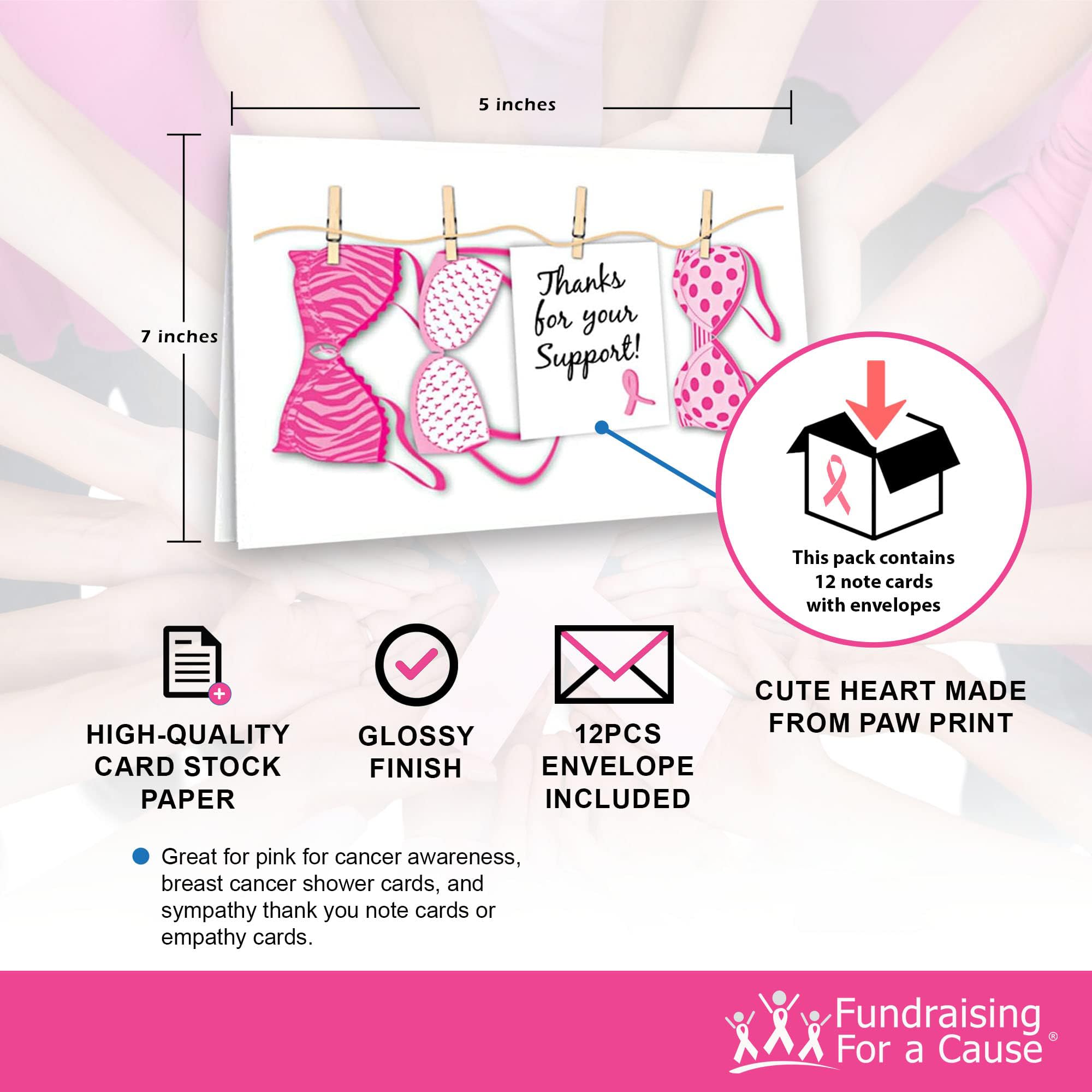 Fundraising For A Cause 12 Pink Ribbon Note Cards - Breast Cancer Thank You Cards with Envelopes