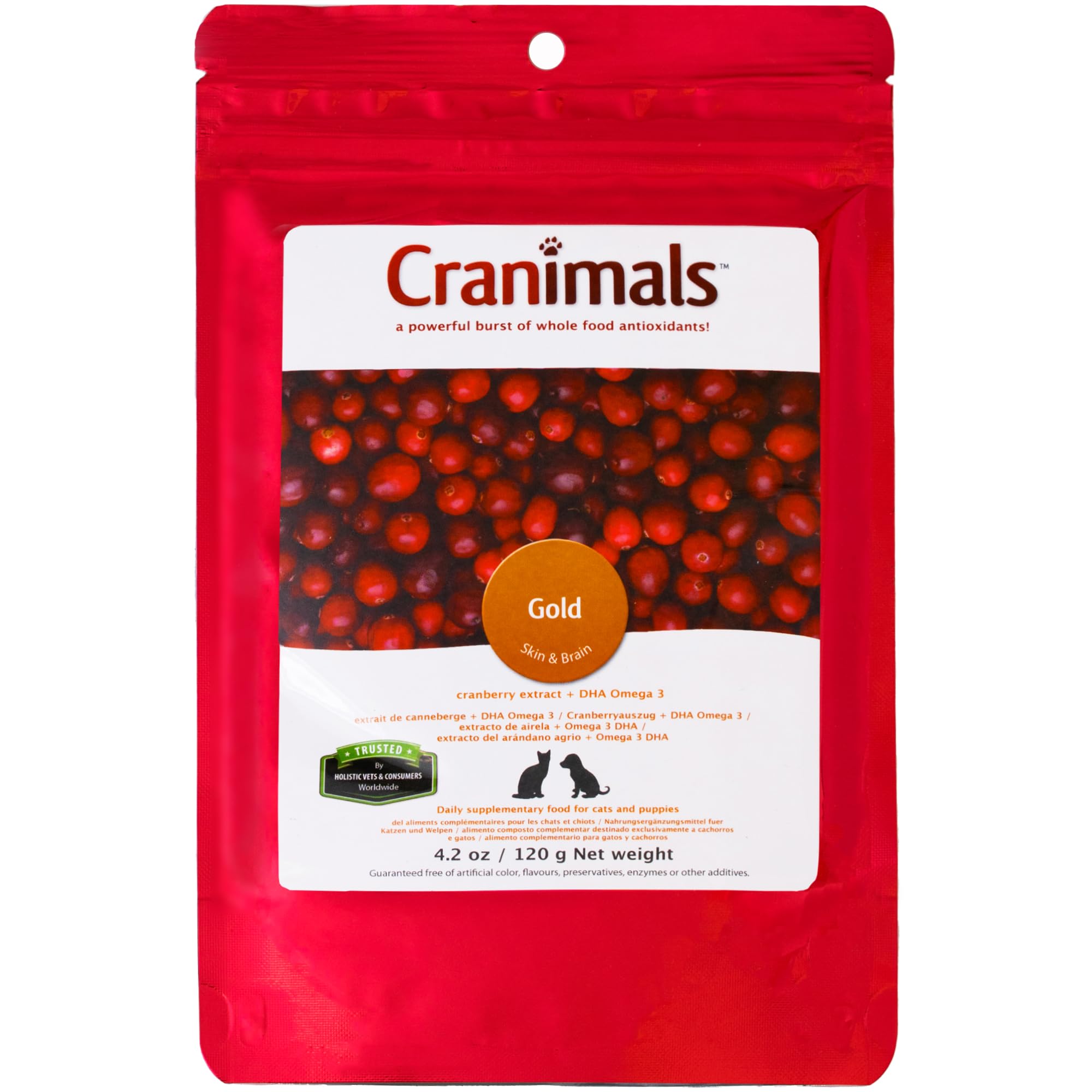 Cranimals Gold Cranberry Powder for Cats - Vegan DHA Omega 3, Urinary Health Support - Two Pure Ingredients, No Additives - Replace Fish Oil with Cranberry Antioxidants- 120g/ 4.2 Oz Bag