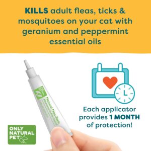 Only Natural Pet Flea and Tick Prevention for Cats - EasyDefense Flea Remedy - Natural Flea Control Squeeze-On Drops - Tick and Flea Protection - Three Months Supply (Single)