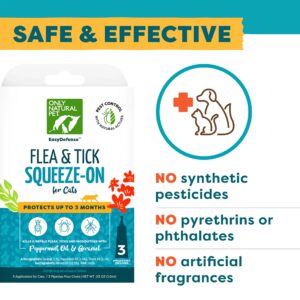 Only Natural Pet Flea and Tick Prevention for Cats - EasyDefense Flea Remedy - Natural Flea Control Squeeze-On Drops - Tick and Flea Protection - Three Months Supply (Single)