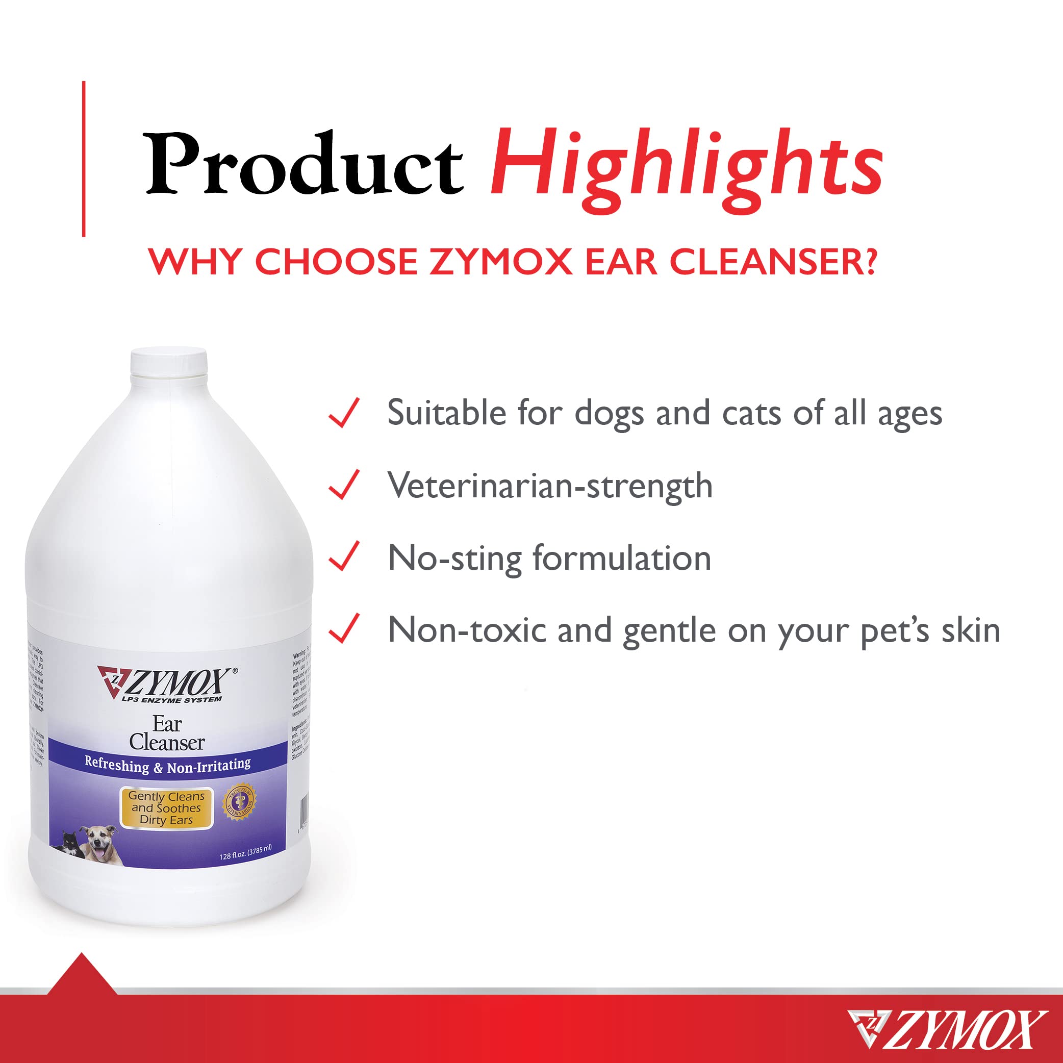 Zymox Ear Cleanser Solution for Dogs and Cats, 1 Gallon