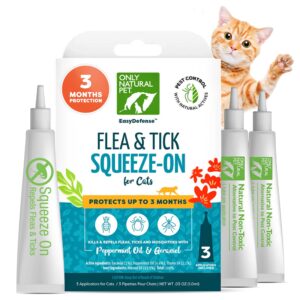 only natural pet flea and tick prevention for cats - easydefense flea remedy - natural flea control squeeze-on drops - tick and flea protection - three months supply (single)