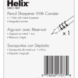 Maped Helix USA - Helix Canister 1 Hole Pencil Sharpener - Standard Pencil Compatibility - Durable Steel Blade - Assorted Colors