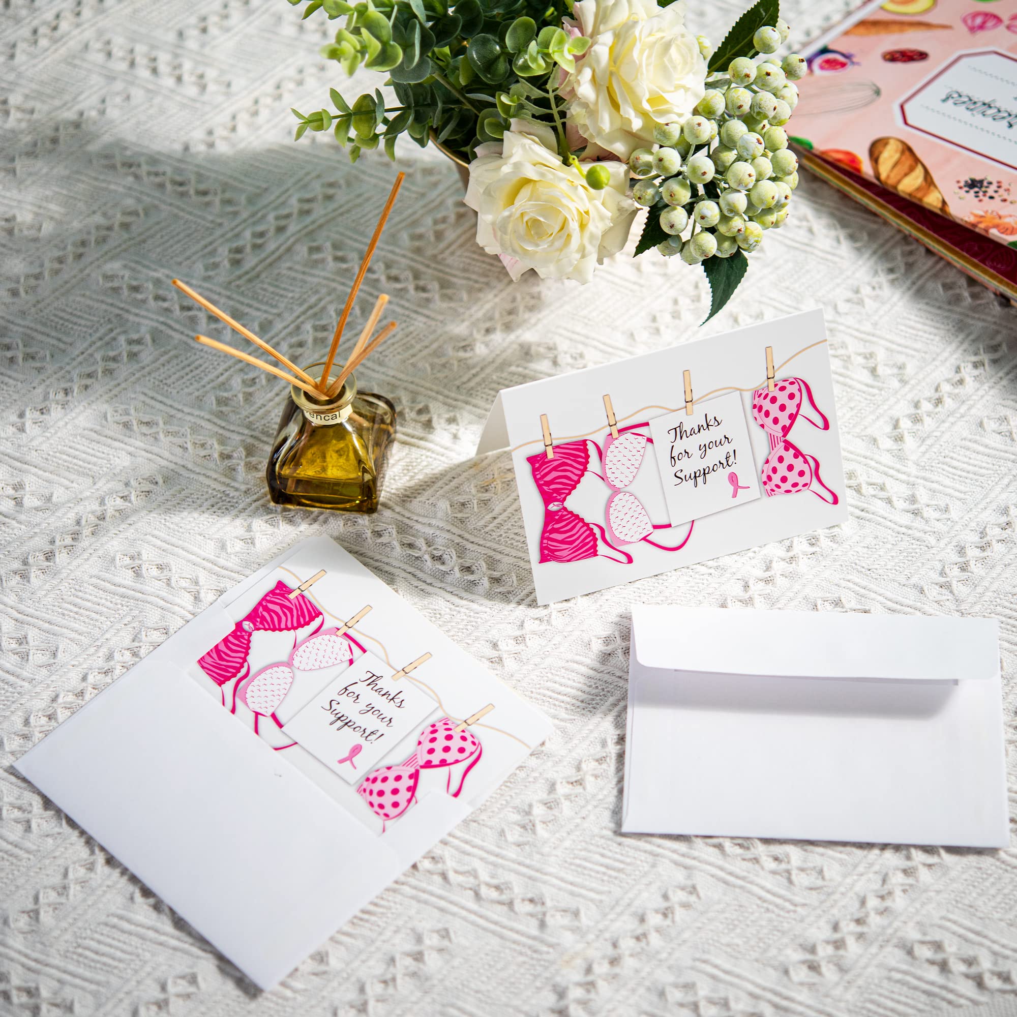 Fundraising For A Cause 12 Pink Ribbon Note Cards - Breast Cancer Thank You Cards with Envelopes