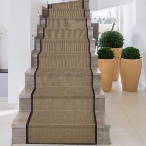 iCustomRug Zara Synthetic Sisal Collection Area Rug and Custom Size Runners, Softer Than Natural Sisal Rug, Stain Resistant & Easy to Clean Beautiful Border Rug in Chocolate 5' x 8'