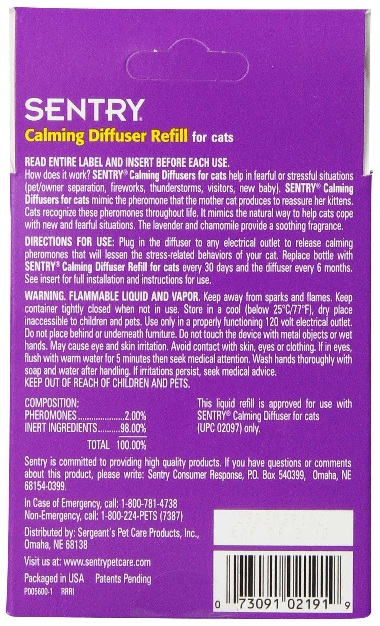 Sentry 484245 Sentry Calming Diffuser for Refill for Cats, 1.5-Ounce