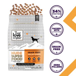 I and love and you Nude Super Food Dry Dog Food - Turkey + Chicken - Prebiotic + Probiotic, Grain Free, Real Meat, No Fillers, 23lb Bag