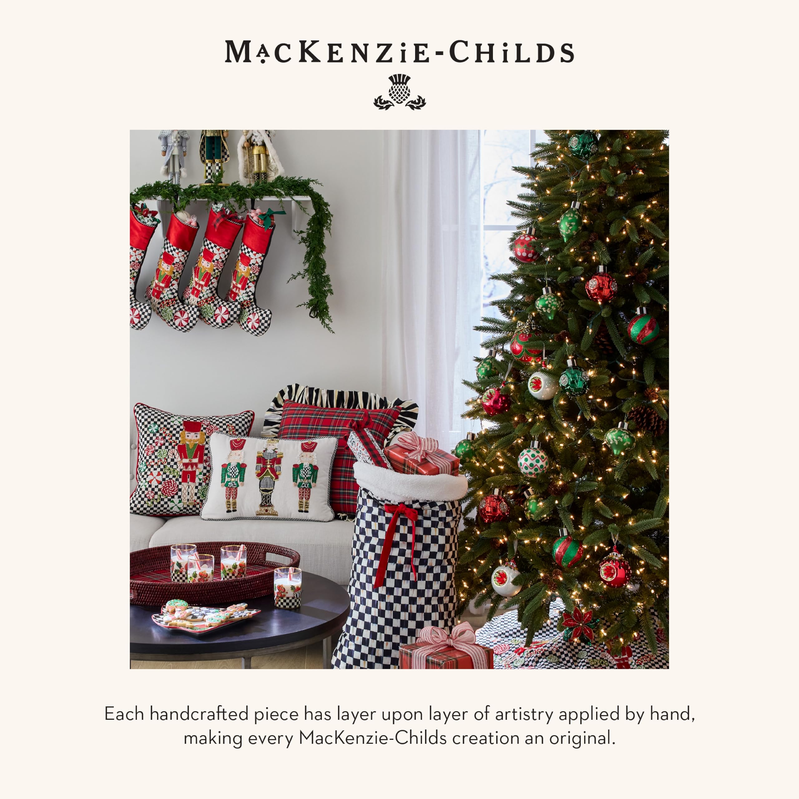 MACKENZIE-CHILDS Ribbon, Christmas Ribbon for Gift Wrapping and Christmas Tree Decor, Holiday Decoration, 4 Inches Wide, Black-and-White Courtly Check