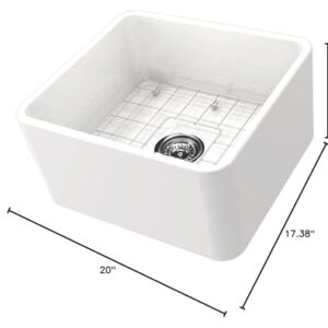 Nantucket Sinks T-FCFS-20 20-Inch Single Bowl Fireclay Farmhouse Kitchen Sink, White