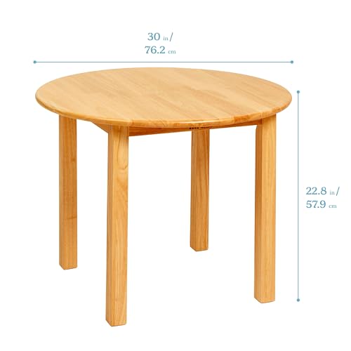 ECR4Kids 30in D Round Hardwood Table and Chair Set, 12in Seat Height, Kids Furniture, Honey