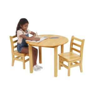 ECR4Kids 30in D Round Hardwood Table and Chair Set, 12in Seat Height, Kids Furniture, Honey