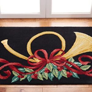 SAFAVIEH Vintage Poster Collection Accent Rug - 2' x 3', Black & Multi, Hand-Hooked Christmas Horn Novelty Wool, Ideal for High Traffic Areas in Entryway, Living Room, Bedroom (VP321A)