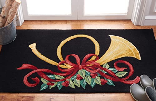 SAFAVIEH Vintage Poster Collection Accent Rug - 2' x 3', Black & Multi, Hand-Hooked Christmas Horn Novelty Wool, Ideal for High Traffic Areas in Entryway, Living Room, Bedroom (VP321A)