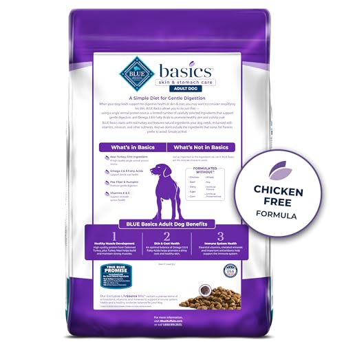 Blue Buffalo Basics Adult Grain-Free Dry Dog Food for Skin & Stomach Care, Limited Ingredient Diet, Made in the USA with Natural Ingredients, Turkey & Potato Recipe, 11-lb. Bag