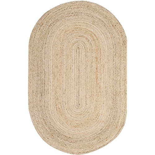 SAFAVIEH Cape Cod Collection Area Rug - 5' x 8' Oval, Natural, Handmade Flat Weave Jute, Ideal for High Traffic Areas in Living Room, Bedroom (CAP252A)