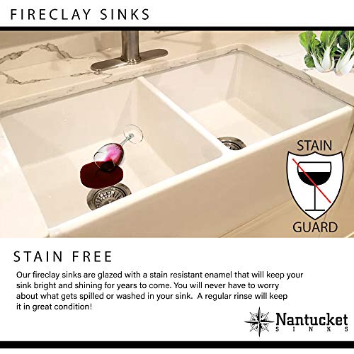 Nantucket Sinks T-FCFS-20 20-Inch Single Bowl Fireclay Farmhouse Kitchen Sink, White