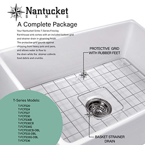 Nantucket Sinks T-FCFS-20 20-Inch Single Bowl Fireclay Farmhouse Kitchen Sink, White