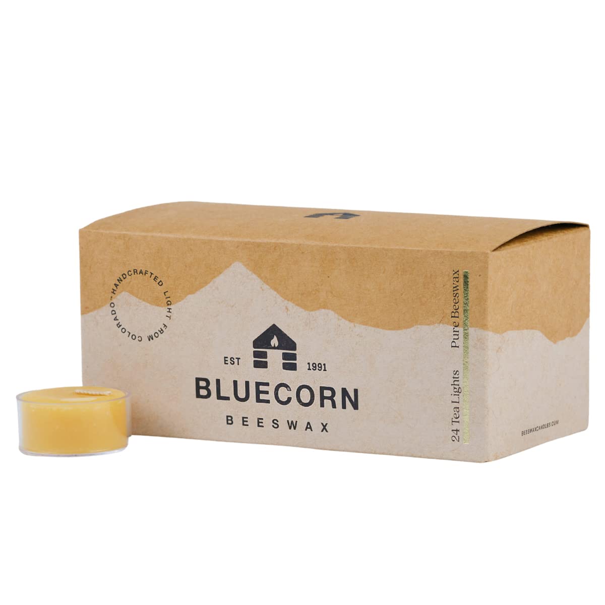 Bluecorn Beeswax 100% Pure Beeswax Tealight Candles | Natural Beeswax Candles, Yellow Tea Lights Candles | Long Burn (4-5 Hours) | Soy, Paraffin, & Fragrance Free, Bulk 24-Pack | Handmade in Colorado