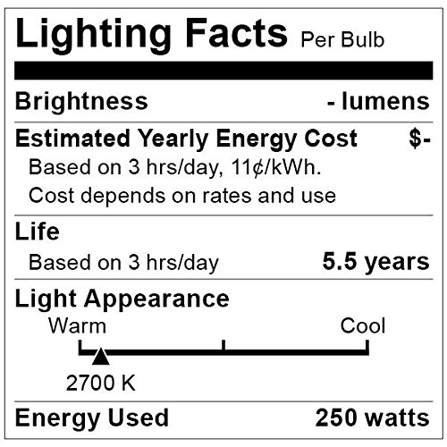 S4999-250R40/1 Clear Heat Lamp - 250 Watt R40 Incandescent; Clear Heat; 6000 Average Rated Hours; Warm White Light; Medium Base; 120 Volt (Pack of 12) for Home, Kitchen, Studio, Living Room