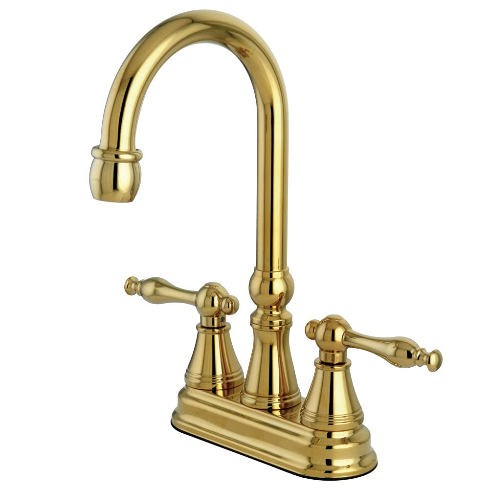 Kingston Brass KS2492NL Bar Faucet with Metal Lever Handle and without Pop-Up Drain, Polished Brass