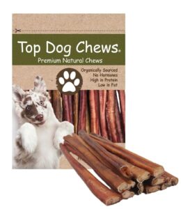 top dog chews - thick 12 inch bully sticks, 100% natural beef, free range, grass fed, high protein, supports dental health & easily digestible, dog treat, 10 pack