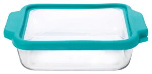 anchor hocking glass baking dishes for oven, 8 inch square glass cake pan with truefit teal lid