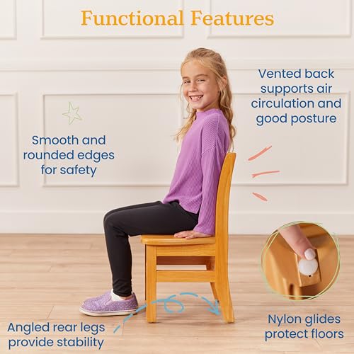 ECR4Kids 30in D Round Hardwood Table and Chair Set, 12in Seat Height, Kids Furniture, Honey