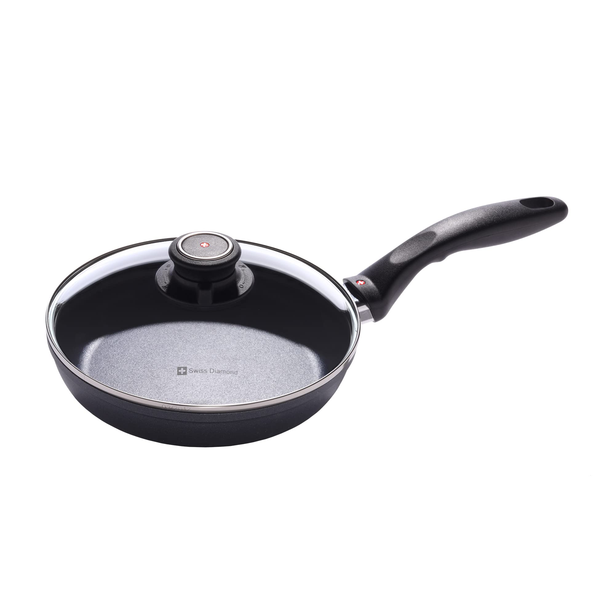 Swiss Diamond 8 Inch Frying Pan with Lid - Nonstick Induction Skillet, Non-stick Diamond Coated Aluminum, Dishwasher Safe and Oven Safe Grey