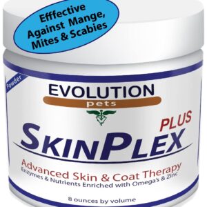 Mange Remedy for Dogs. SkinPlex PLUS Digestive Enzymes – helps with dog & puppy mange, scabies, and mites. All natural, safe & effective. Made in The USA.