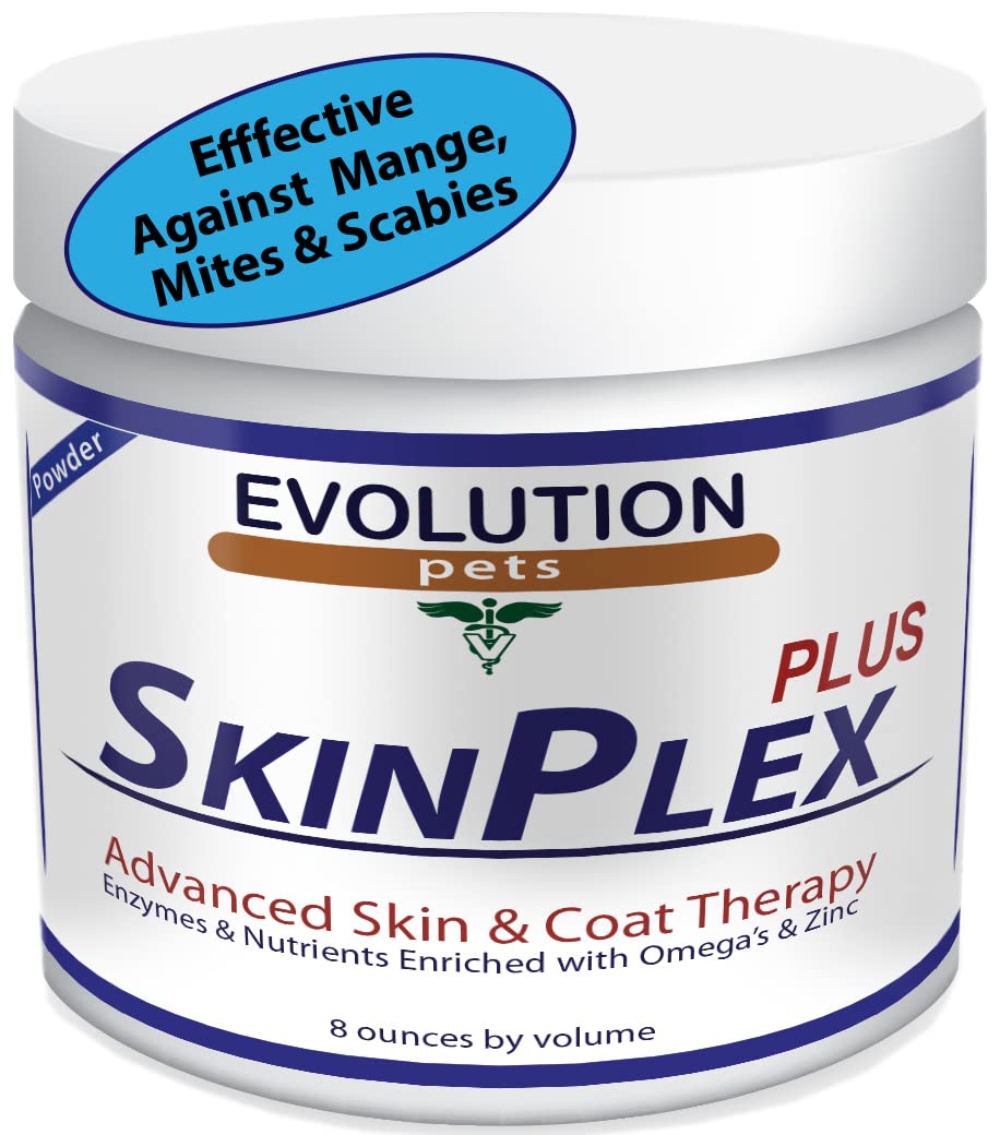 Mange Remedy for Dogs. SkinPlex PLUS Digestive Enzymes – helps with dog & puppy mange, scabies, and mites. All natural, safe & effective. Made in The USA.