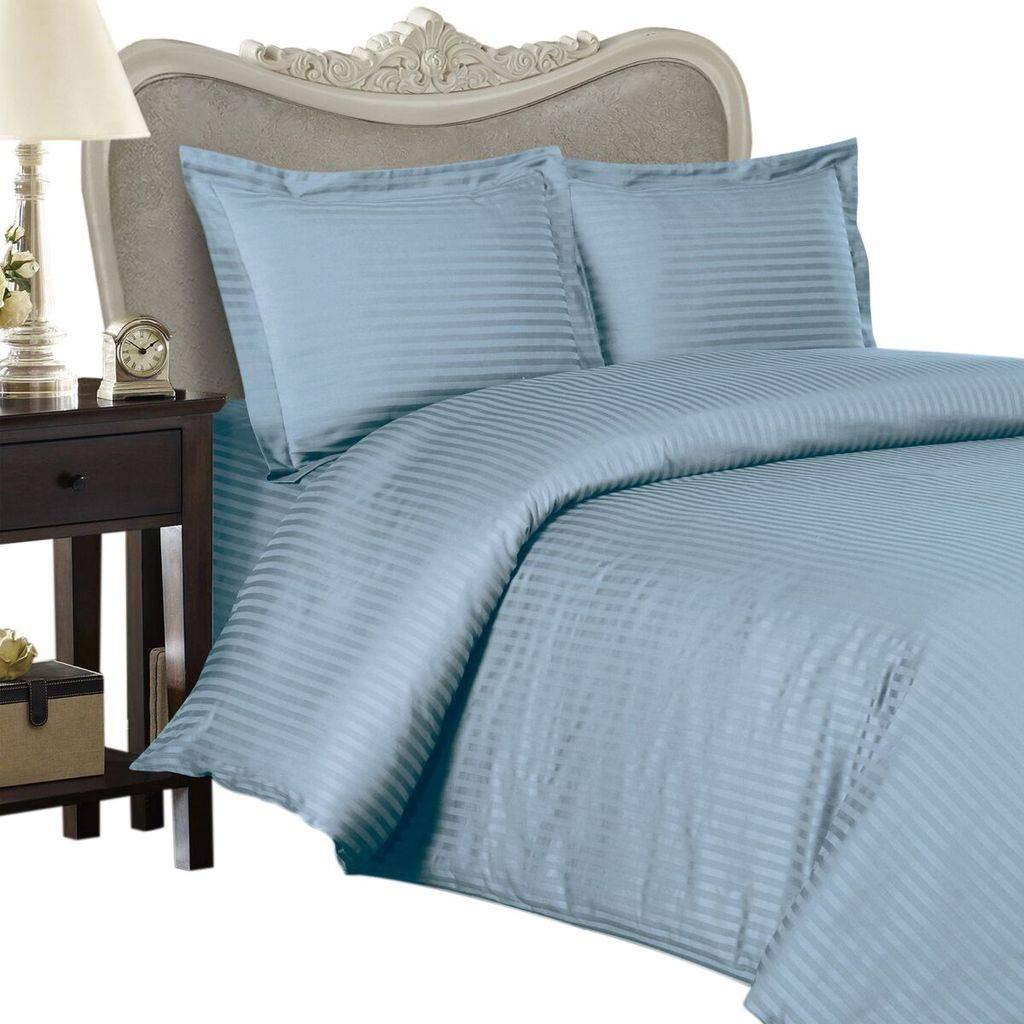 4 Piece Luxurious 1000 Thread Count Cal King Size Siberian Goose Down Comforter Set 100% Egyptian Cotton, Blue Stripe Color, 1000 TC - 750FP - 50Oz.