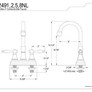 Kingston Brass KS2492NL Bar Faucet with Metal Lever Handle and without Pop-Up Drain, Polished Brass