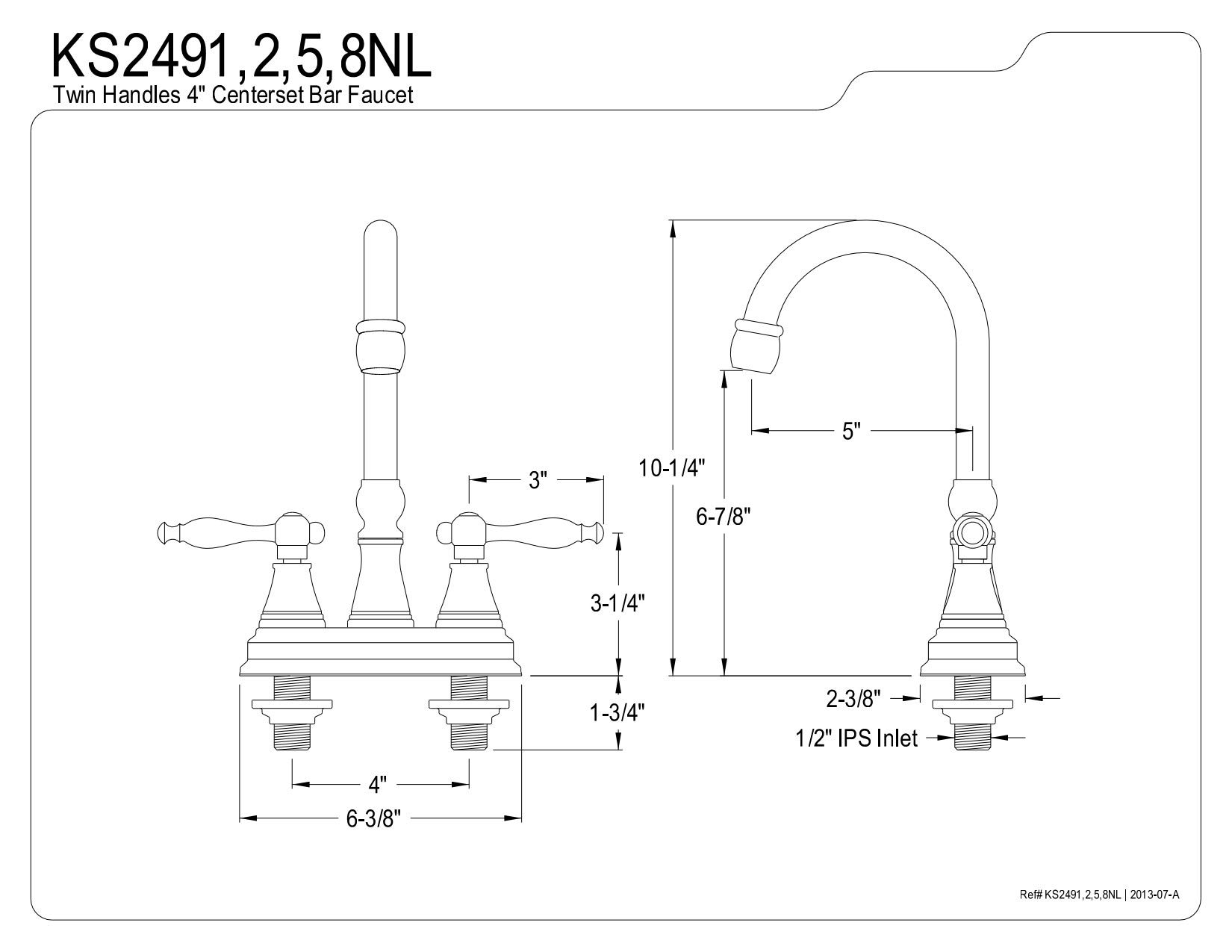 Kingston Brass KS2492NL Bar Faucet with Metal Lever Handle and without Pop-Up Drain, Polished Brass