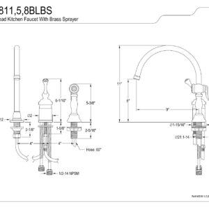 Kingston Brass KB3815BLBS Buckingham Kitchen Faucet with Brass Sprayer, 8-3/4-Inch, Oil Rubbed Bronze