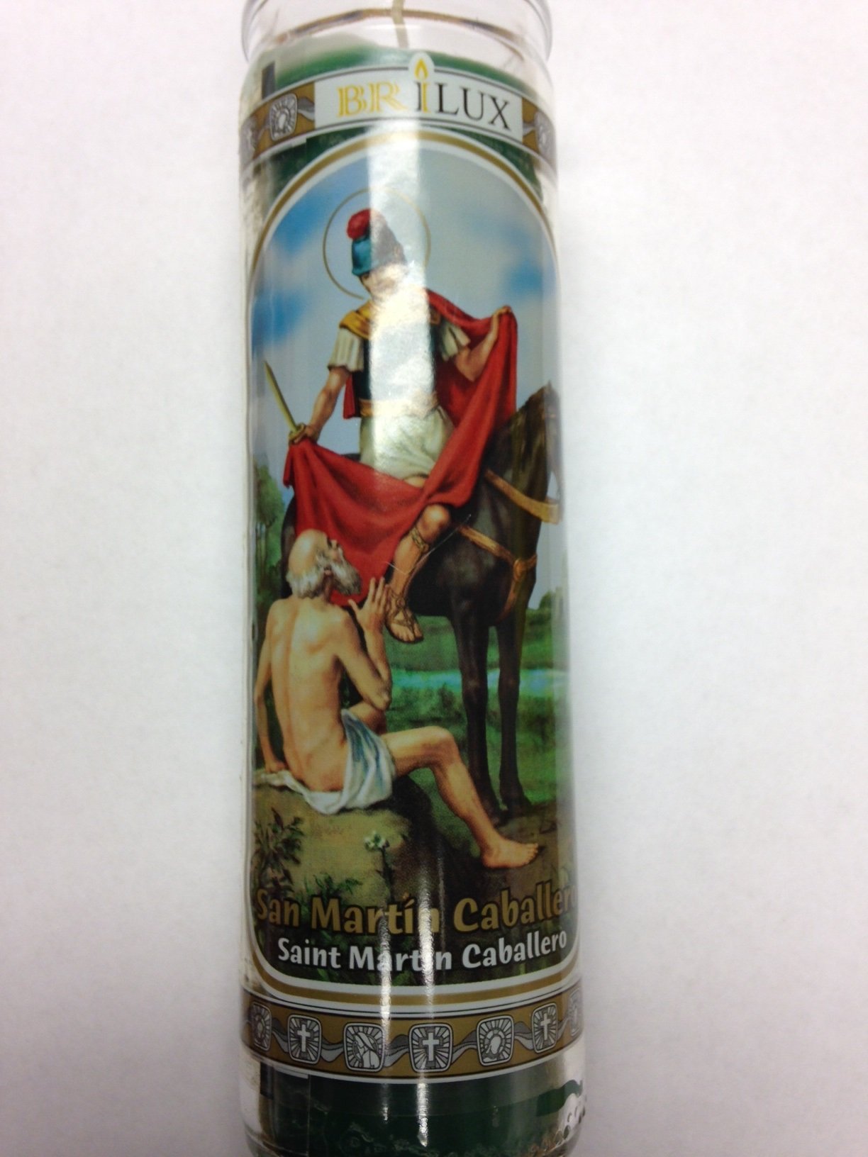 Saint Martin Caballero (San Martin Caballero) 7 Day Unscented Green Candle in Glass