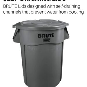 Rubbermaid Commercial Products BRUTE Heavy-Duty Round Trash/Garbage Lid, Gray, Compatible with the 44-Gallon Rubbermaid BRUTE Trash Can, Pack of 4