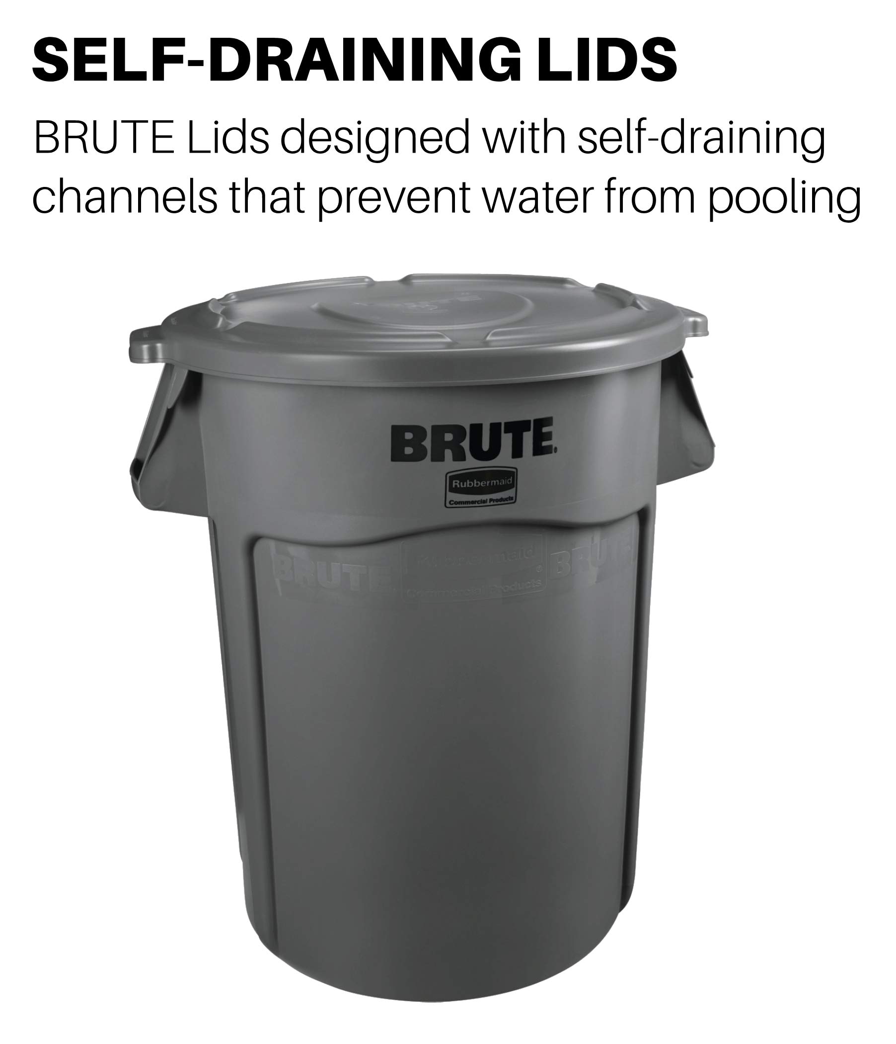 Rubbermaid Commercial Products BRUTE Heavy-Duty Round Trash/Garbage Lid, Gray, Compatible with the 44-Gallon Rubbermaid BRUTE Trash Can, Pack of 4