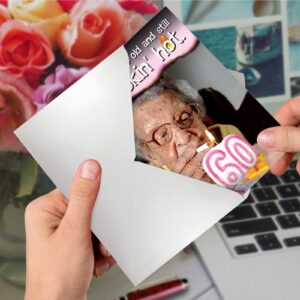 NobleWorks - Funny 60th Birthday Greeting Card - Women Grandma Humor Milestone, 60 Years Happy Bday Notecard with Envelope (1 Card) - Old and Hot 60 8012