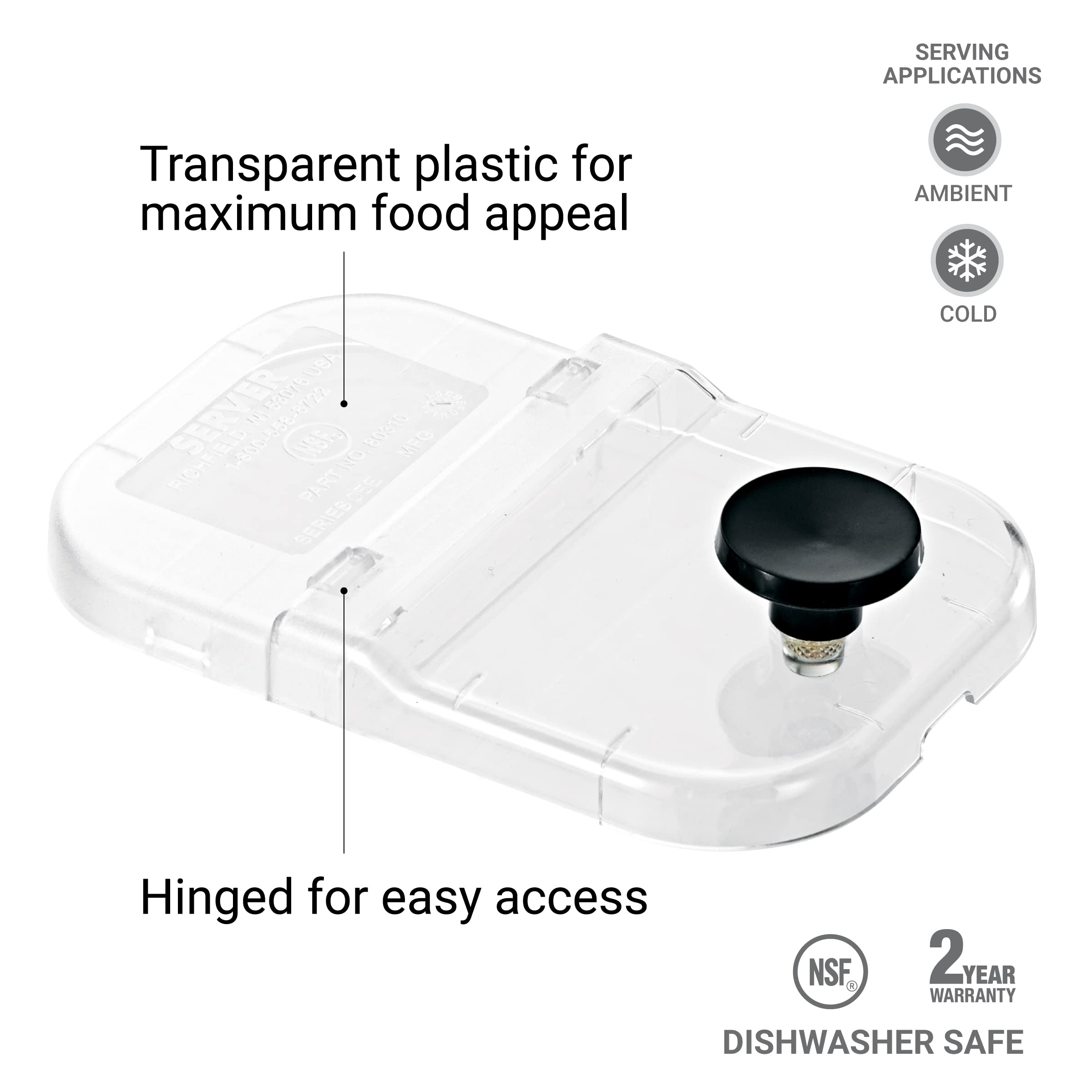 Server Products 80310 Clear Plastic Fountain Jar Hinged Lid, for Condiment Dispenser Jars, Compatible with Standard Server Fountain Jars