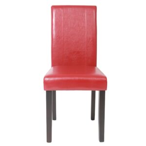 Roundhill Furniture Urban Style Solid Wood Leatherette Padded Parson Chair, Red, Set of 2