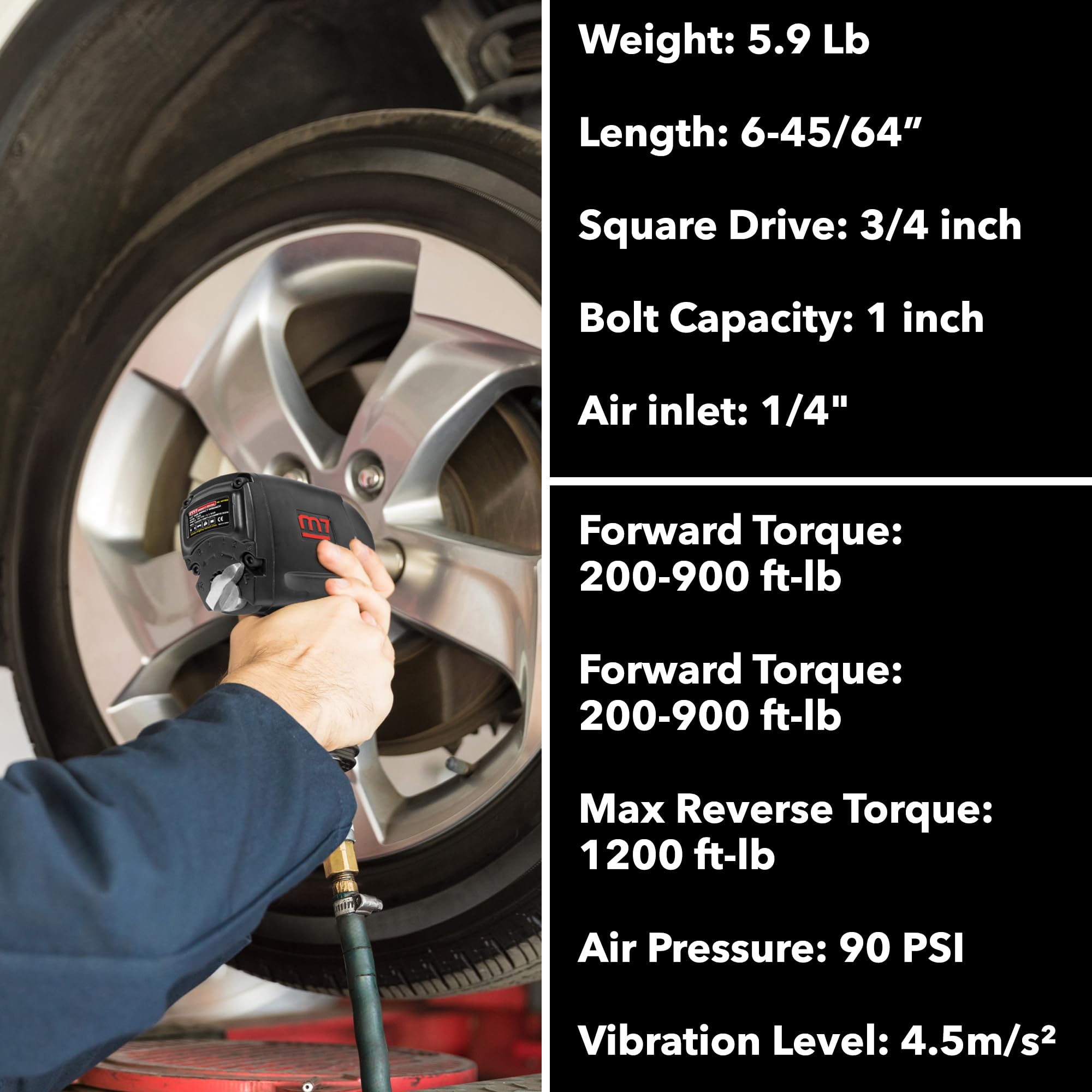 M7 NC-6236Q Air Impact Wrench, 3/4-inch Air Impact Gun with Forward-Reverse Switch, High Torque Wrench with Twin Hammer Clutch, Ergonomic Pneumatic Impact Wrench, Air Tool for Auto Mechanics