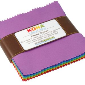 Kona Cotton Solids New Bright Charm Square 41 5-inch Squares Charm Pack Robert Kaufman CHS-137-41,Assorted