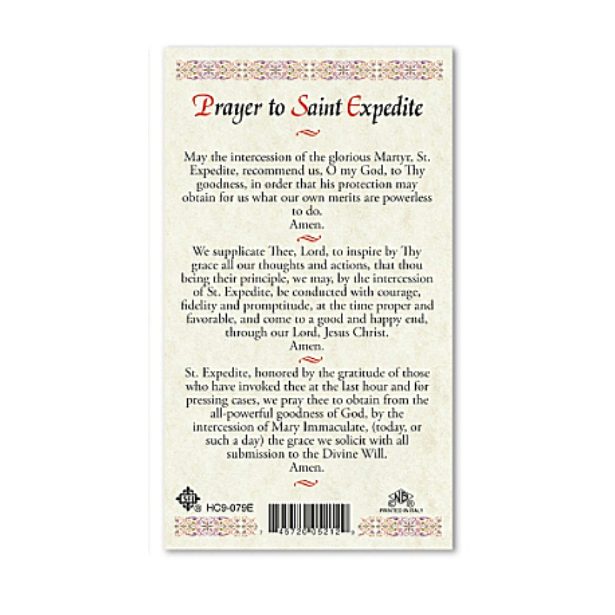 Holy Prayer Cards for the Prayer to Saint Expedite in English